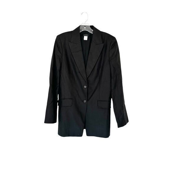 J.Crew Black Single Breasted Corporate Office Work Career Linen Blazer Size 8 - Picture 1 of 11